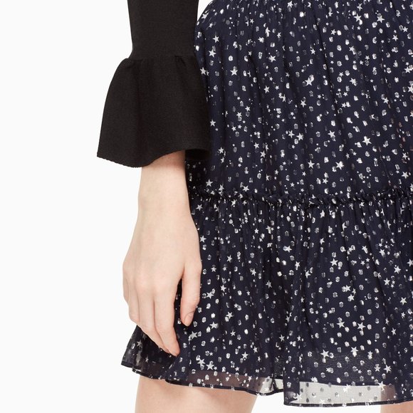 Kate Spade Night Sky Ruffle Shiny Mini Skirt Navy - Picture 6 of 8